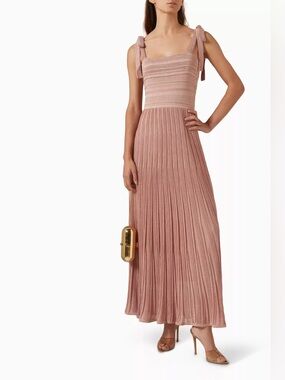 NWT Zimmermann Lucky Tie Shoulder Metallic Rib Maxi Dress in Metallic Pink Sz 10